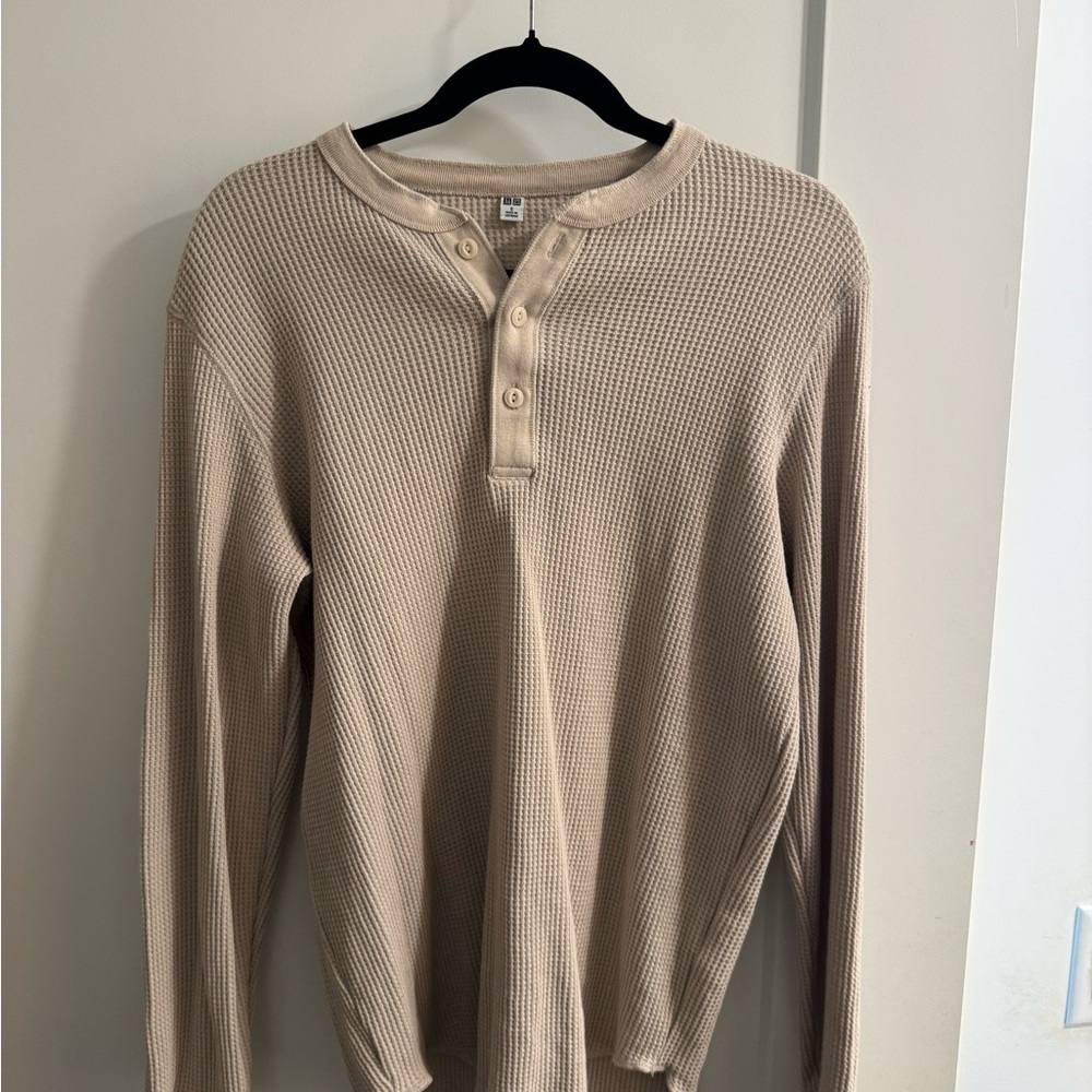 Beige Waffle Knit Henley Shirt